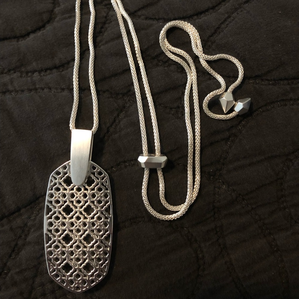 Inez Long Pendant Necklace Bright Silver Filigree